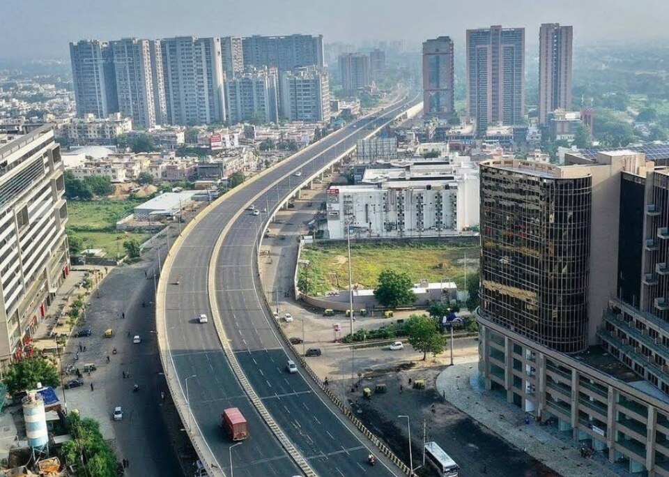 Ahmedabad city road and high-rise skyline
